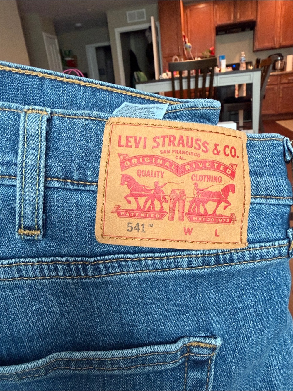 Levi's 541 Slim Straight Jeans in Blue with Tan Patch